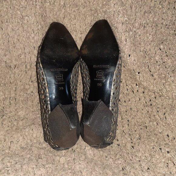 EL VAQUERO-Cowboy-Laser Cut-Out-Pewter Metallic Leather-VINTAGE-Sz 38-Excellent - Picture 8 of 8